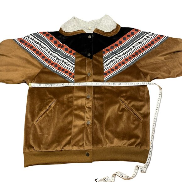 Velvet Jacket Button Up Brown Black Aztec Sherpa Boxy Fleece Women's Size Small - Picture 14 of 16